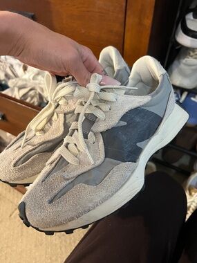 New Balance Men's Gray and Cream Suede Sneakers